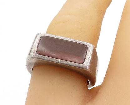 925 Sterling Silver  Vintage Inlaid Jasper Square Dome Band Ring Sz 7  RG6292
