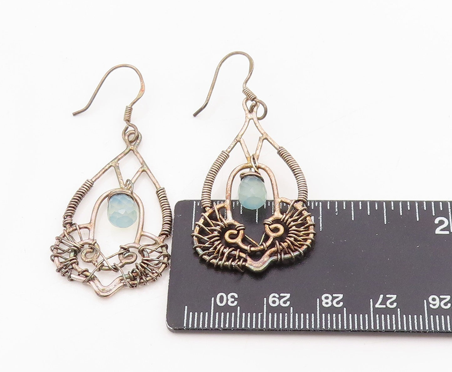 925 Sterling Silver Vintage Earrings Faceted Quartz Wire Wrapped Dangle  EG13856