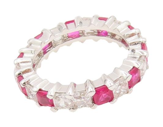 925 Sterling Silver  Vintage Minimalist White Pink CZ Band Ring Sz 5  RG27248