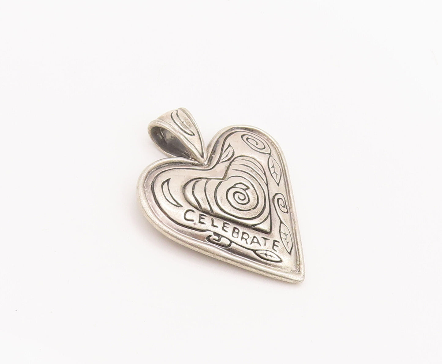 925 Sterling Silver Vintage Pendant Garnet Heart Etched Stars Moon  PT22557