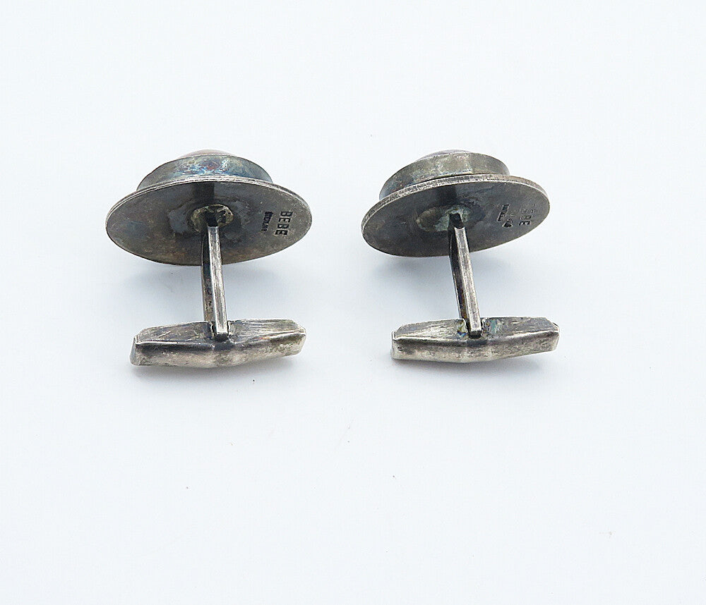 BEBE 925 Sterling Silver  Vintage Cabochon Cut Jasper Round Cuff Links  TR1295