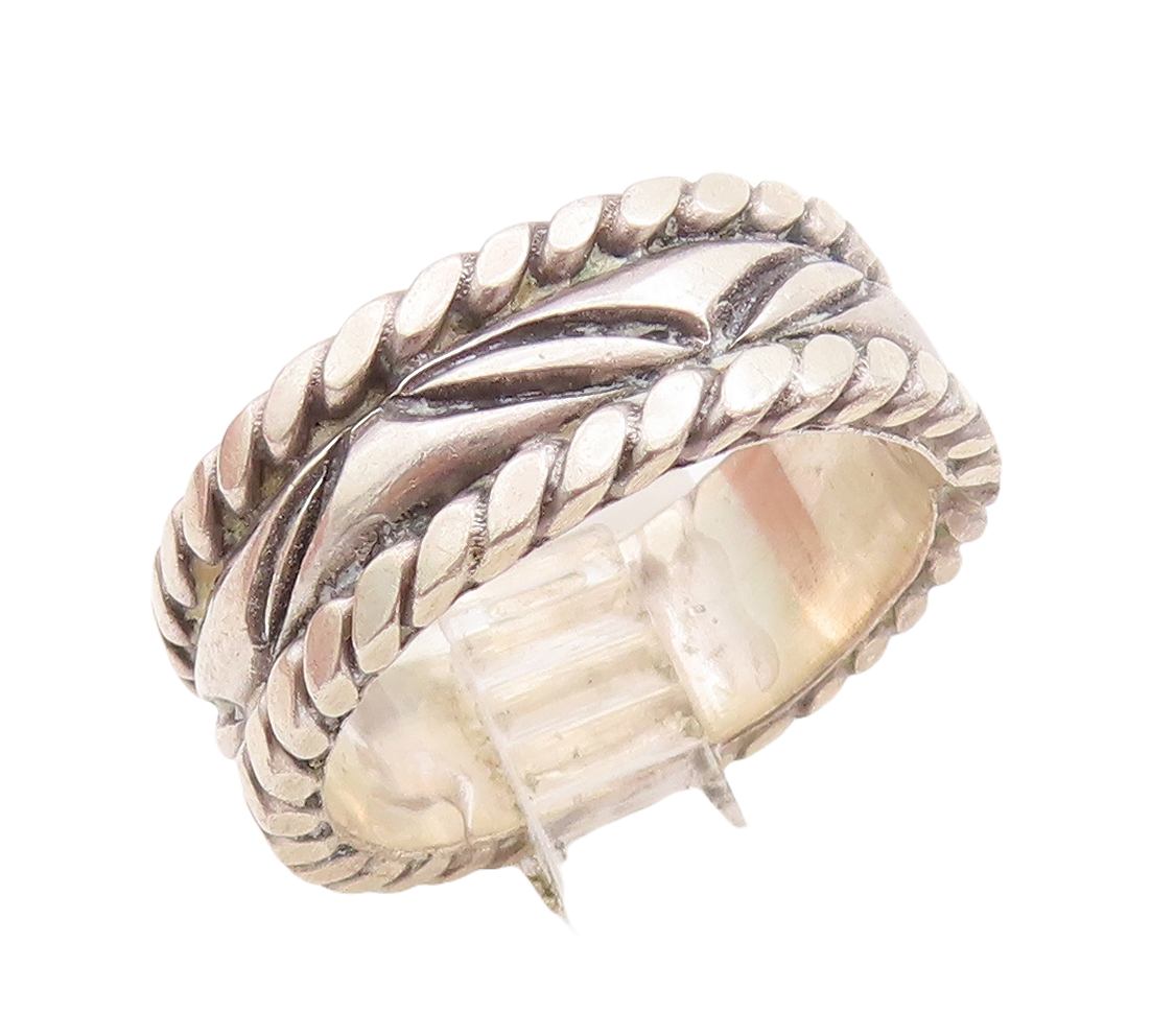 925 Sterling Silver Vintage Ring Solid Bordered Etched Leaves   Sz 10  RG28909