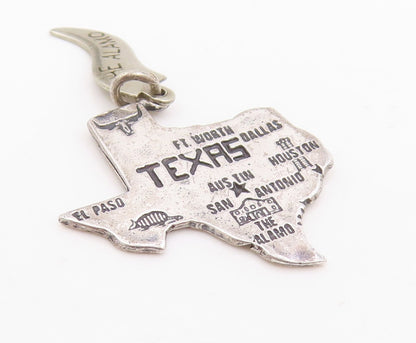 925 Sterling Silver Vintage Pendant Texas State Map With City Engravings PT25394