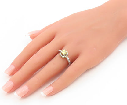 925 Sterling Silver Vintage Ring Round Cut Citrine Halo CZ Band  Sz 7  RG35967