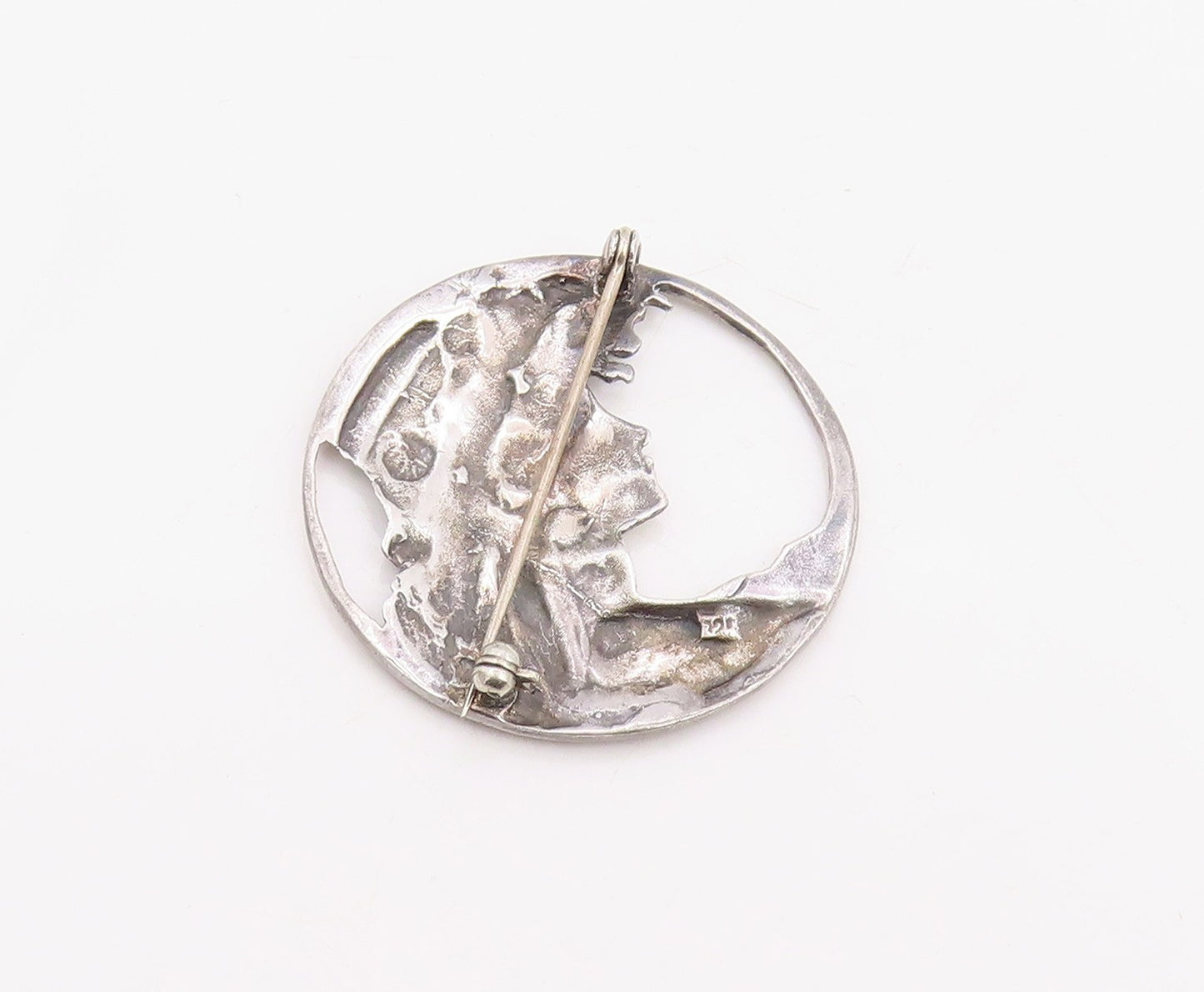 925 Sterling Silver Vintage Brooch Pin Art Nouveau Style Lady Portrait  BP12325
