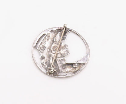 925 Sterling Silver Vintage Brooch Pin Art Nouveau Style Lady Portrait  BP12325