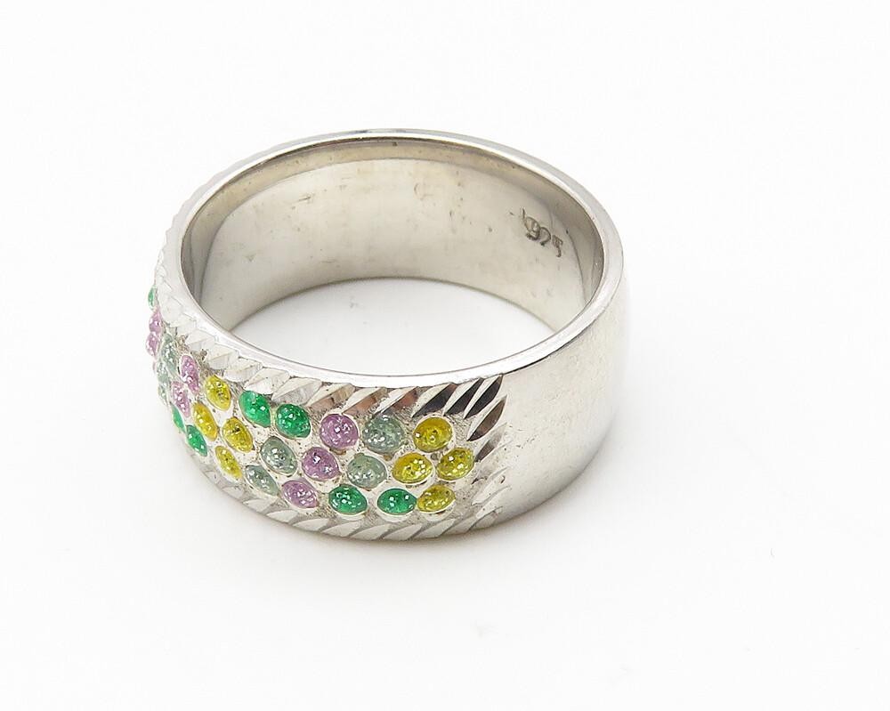 925 Sterling Silver  Multi Color Topaz & Amethyst Band Ring Sz 7  RG10345
