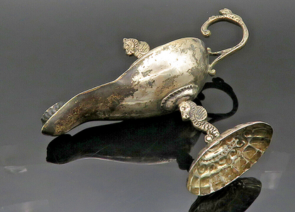 925 Sterling Silver  Vintage Antique Seahorse Motif Oil Candle (OPENS)  TR2849