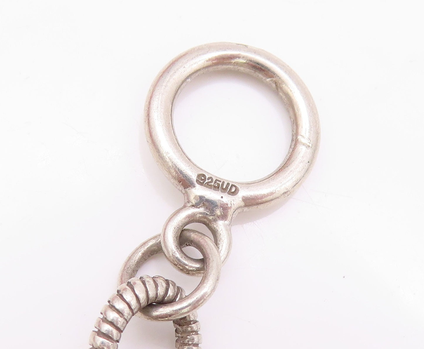 925 Sterling Silver Vintage Bracelet Roped Rings Dangling Diamonds Heart BT11250