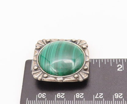 925 Sterling Silver Vintage Brooch Pin Round Malachite Carved Frame  BP10862