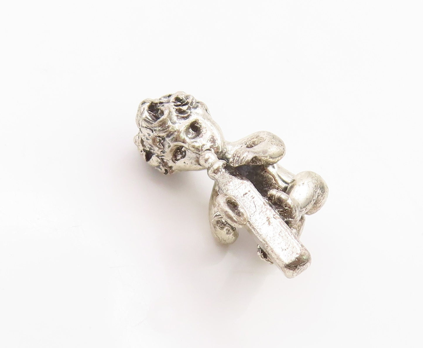 925 Sterling Silver Vintage Pendant 3D Carved Child Drinking Milk Charm  PT24667