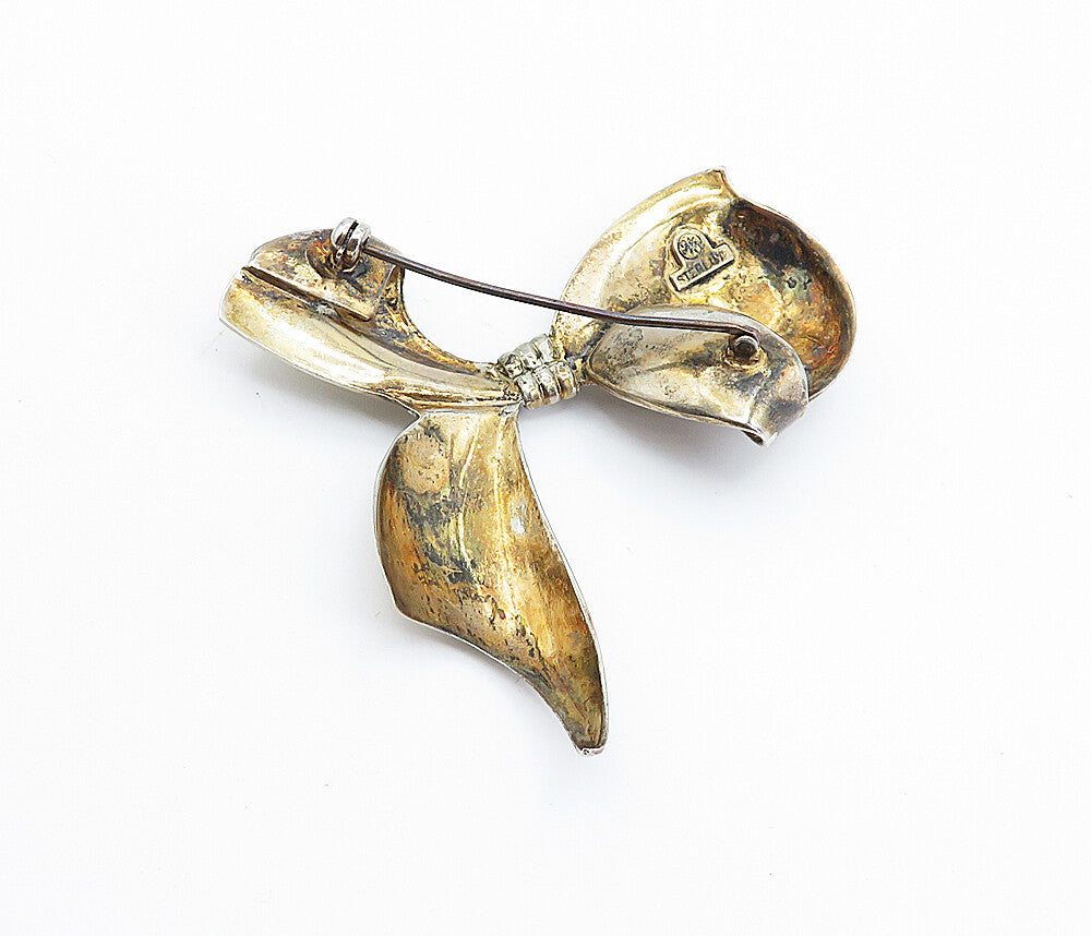 GK CO. 925 Sterling Silver  Vintage Shiny Bow Tied Ribbon Brooch Pin  BP2833