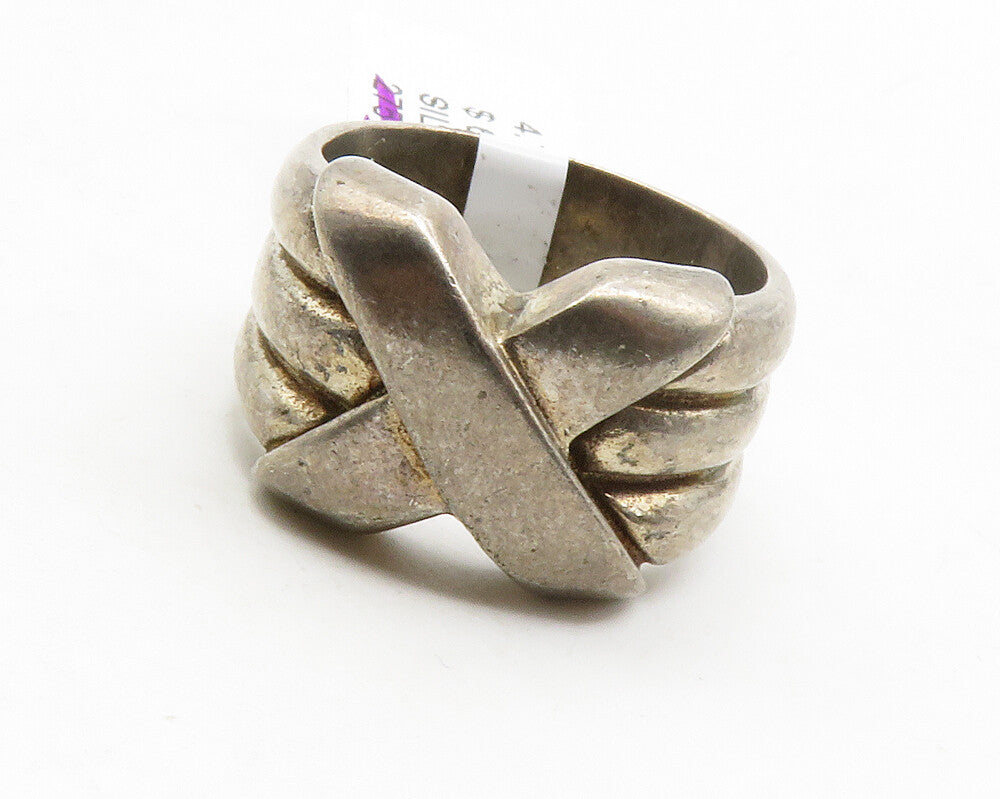 DAVID SIGAL 925 Sterling Silver Vintage Crossover Band Ring Sz 8  RG13852