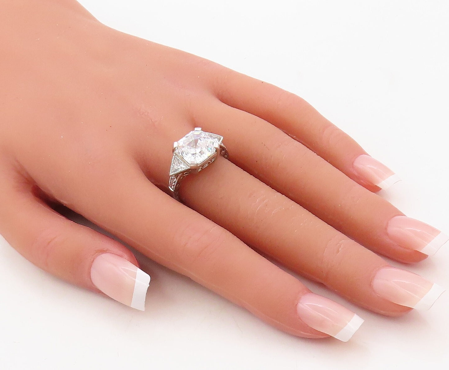 925 Sterling Silver Vintage Ring Square & Triangle Cut CZ   Sz 7  RG31087