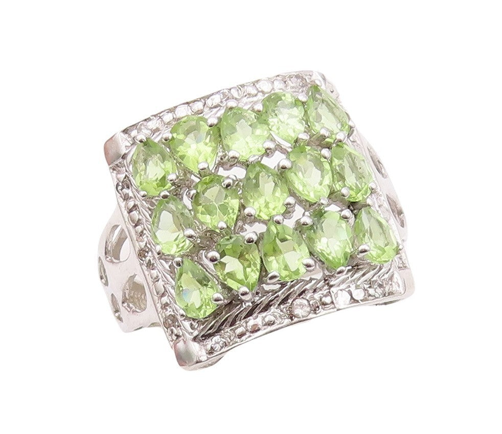 925 Sterling Silver Vintage Ring Square Framed Round Peridot Inlay Sz 7 RG29999