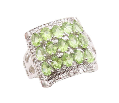 925 Sterling Silver Vintage Ring Square Framed Round Peridot Inlay Sz 7 RG29999