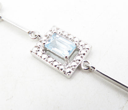 925 Sterling Silver  Blue Topaz Shiny Square Link Chain Bracelet  BT3817