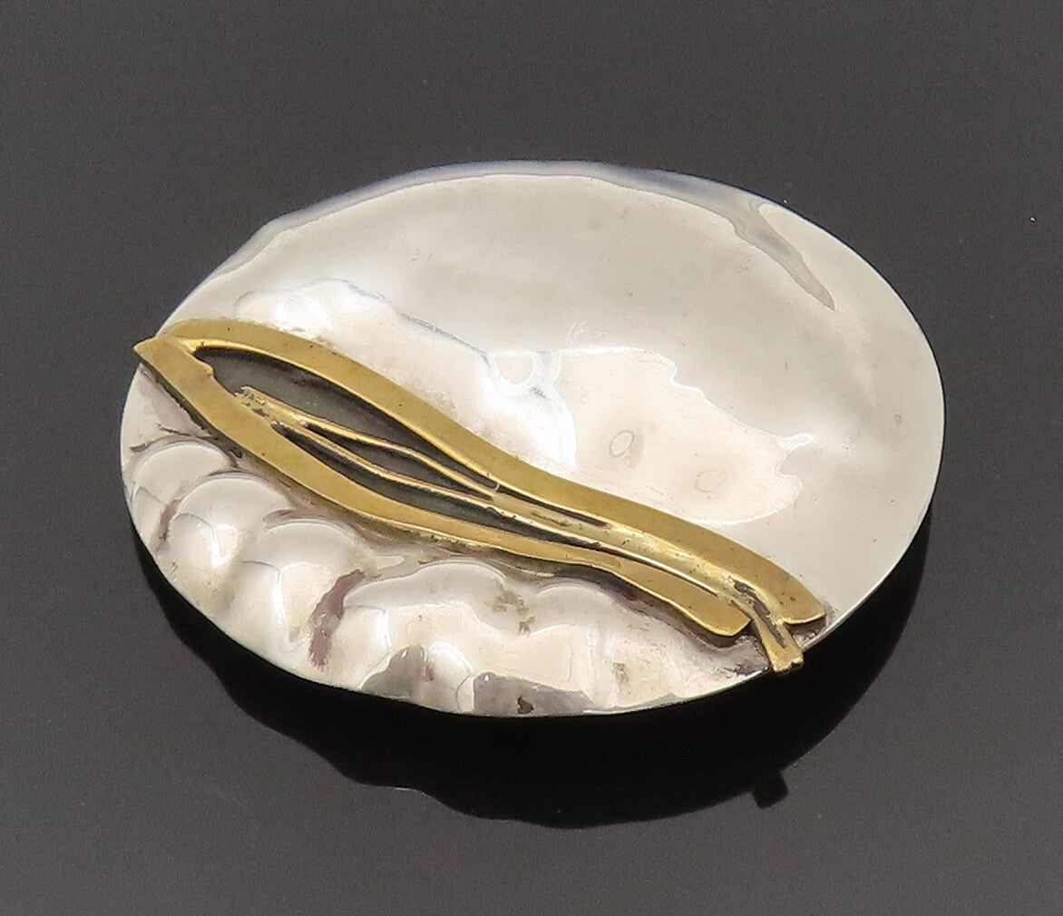 SACHS 925 Sterling Silver Vintage Two Tone Round Modernist Brooch Pin BP10218