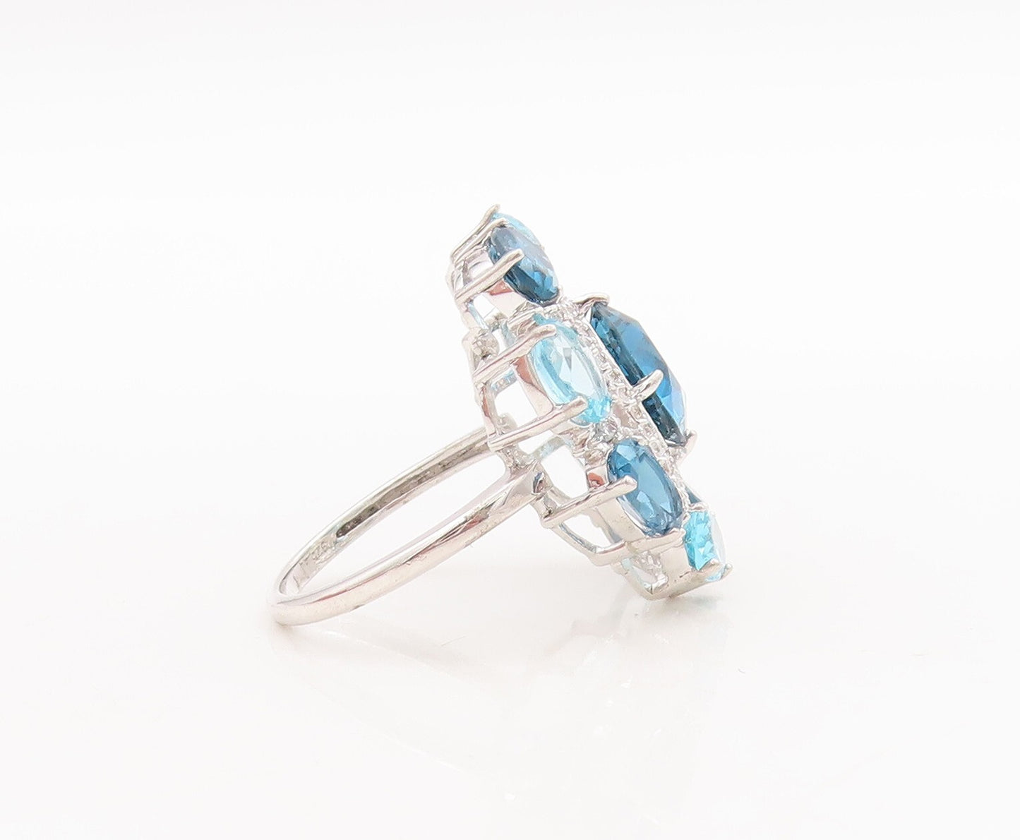 925 Sterling Silver Vintage Ring White & Blue Topaz Star Flower  Sz 7  RG29697