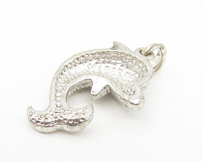 925 Sterling Silver  Shiny Cubic Zirconia Leaping Dolphin Pendant  PT9146