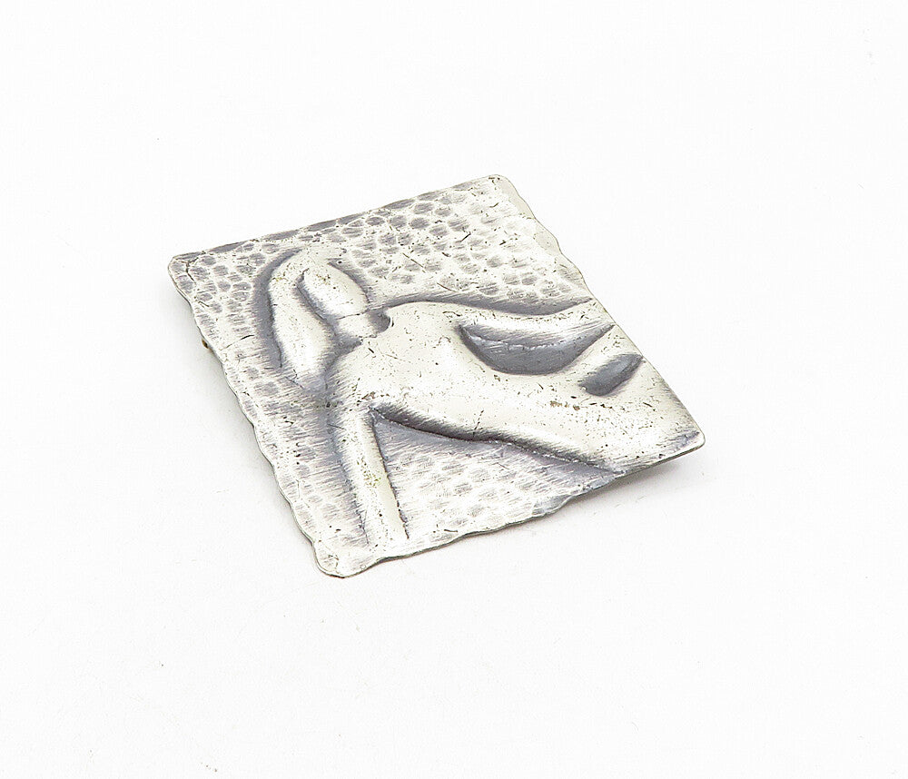 925 Sterling Silver  Vintage Modernist Hammered Woman Square Brooch Pin BP3339