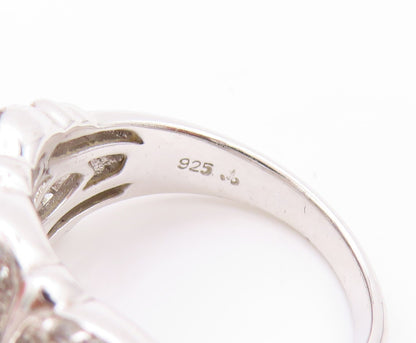 925 Sterling Silver Vintage Ring Oval Sapphire Halo Topaz Bands  Sz 6  RG32902