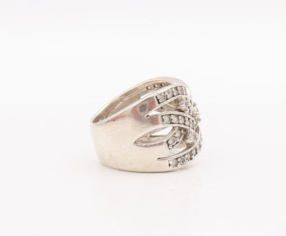 925 Sterling Silver Vintage Ring ESPO Cutout Designer Inlay CZ  Sz 7  RG28337