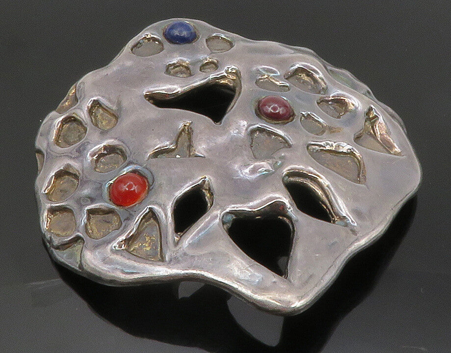 ISRAEL 925 Sterling Silver  Vintage Carnelian & Lapis Lazuli Brooch Pin BP4492