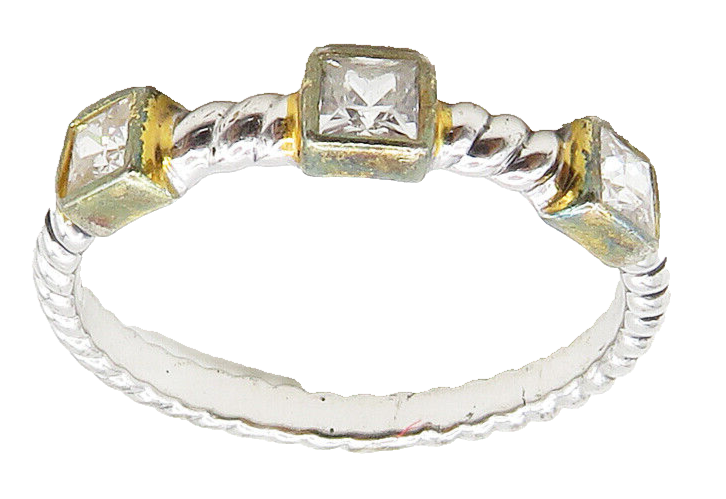 925 Sterling Silver  Cubic Zirconia Two Tone Twist Band Ring Sz 8.5  RG15677