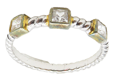 925 Sterling Silver  Cubic Zirconia Two Tone Twist Band Ring Sz 8.5  RG15677