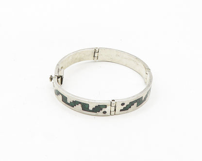 MEXICO 925 Sterling Silver  Vintage Malachite Mosaic Chain Bracelet  BT7283