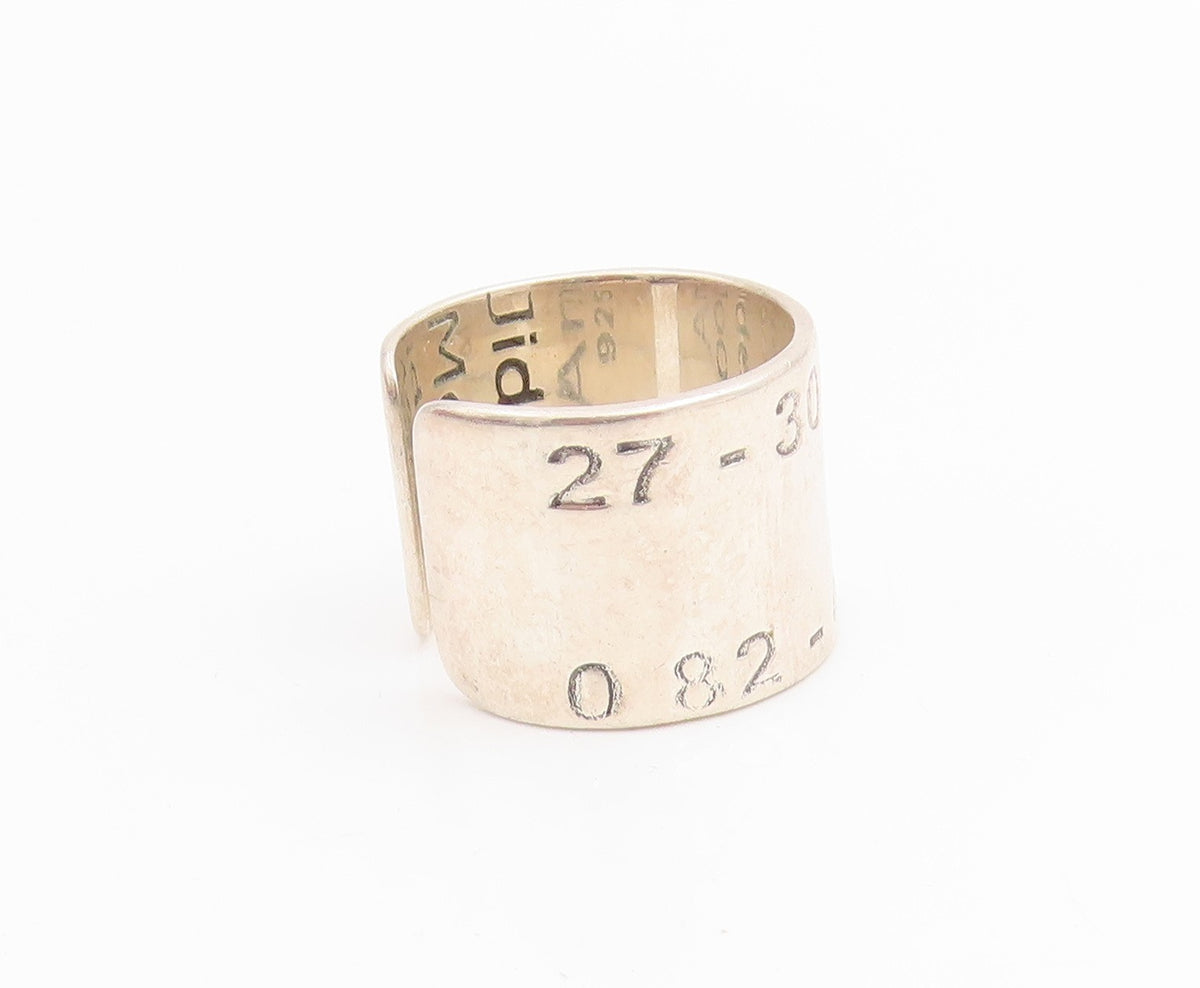 925 Sterling Silver Vintage Ring Latitude & Longitude Cuff Band Sz 10.5 RG33910