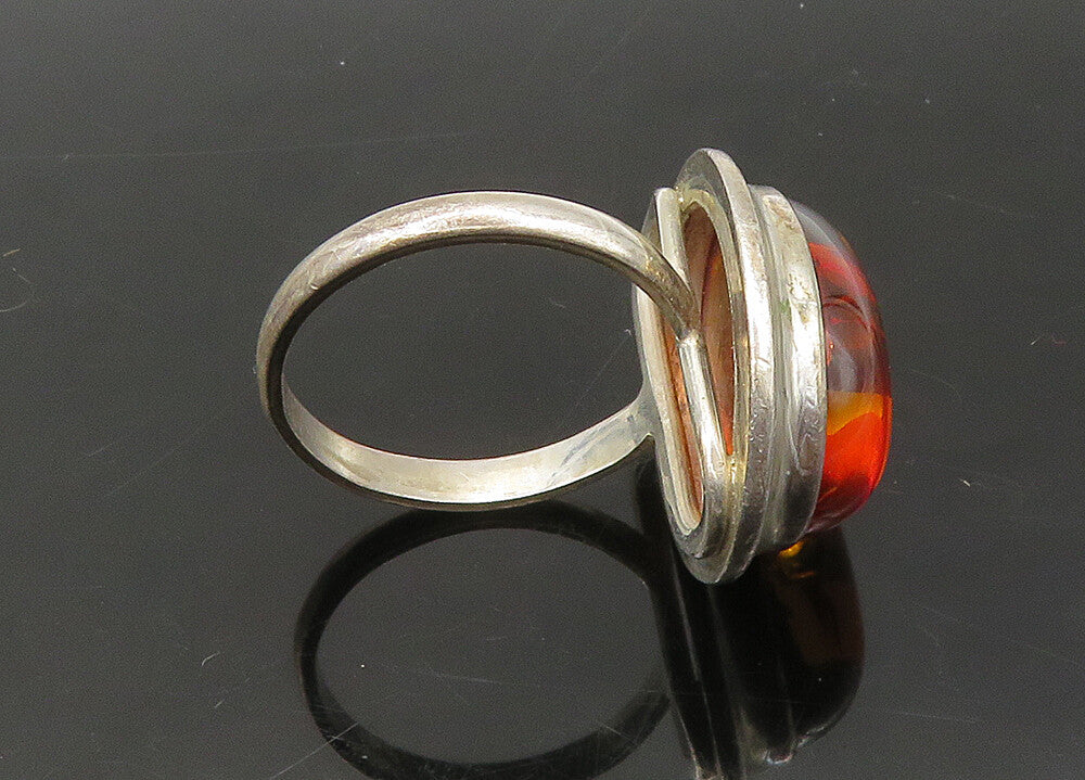 925 Sterling Silver Vintage Cabochon Cut Amber Cocktail Ring Sz 7  RG22010