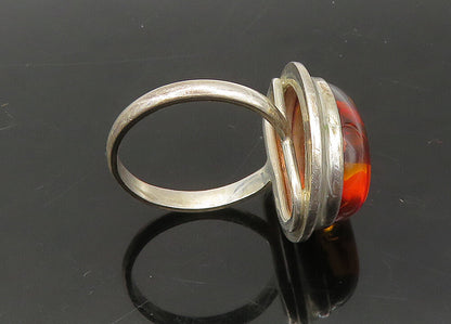925 Sterling Silver Vintage Cabochon Cut Amber Cocktail Ring Sz 7  RG22010