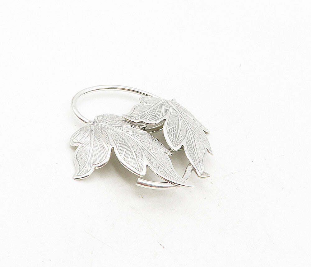 BEAU 925 Sterling Silver  Vintage Shiny Double Autumn Leaf Brooch Pin  BP3409