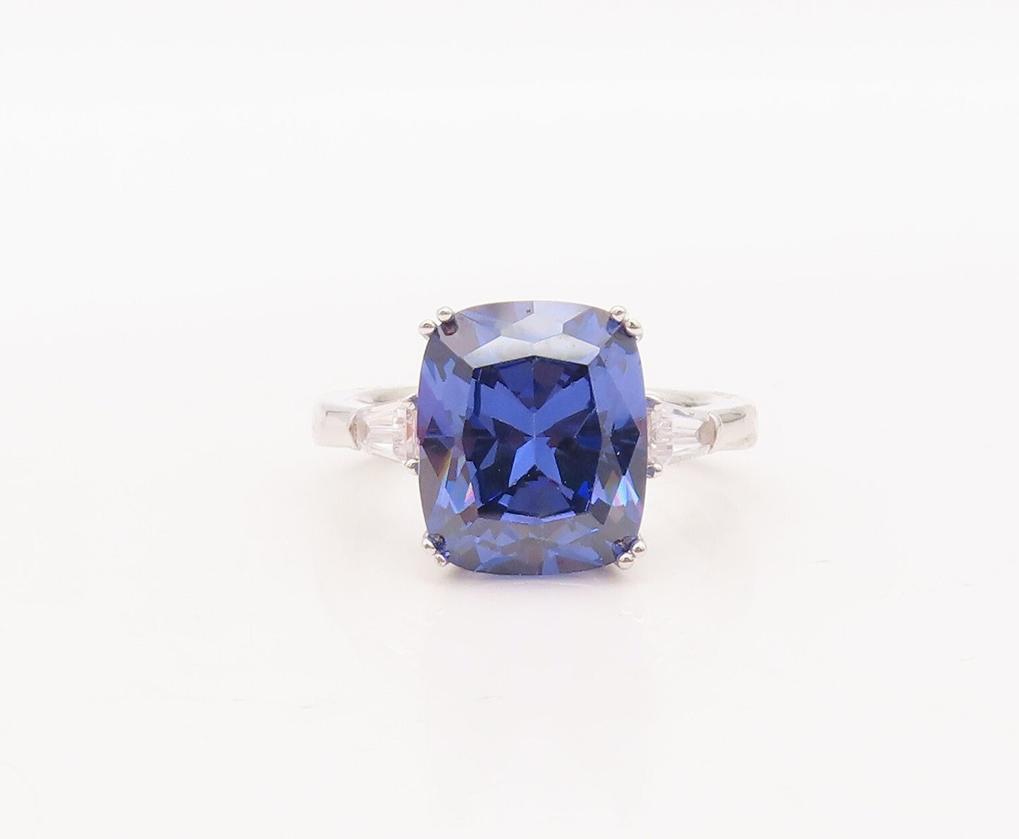925 Sterling Silver Vintage Ring Rectangle Cut Two Tone Topaz  Sz 7  RG29307