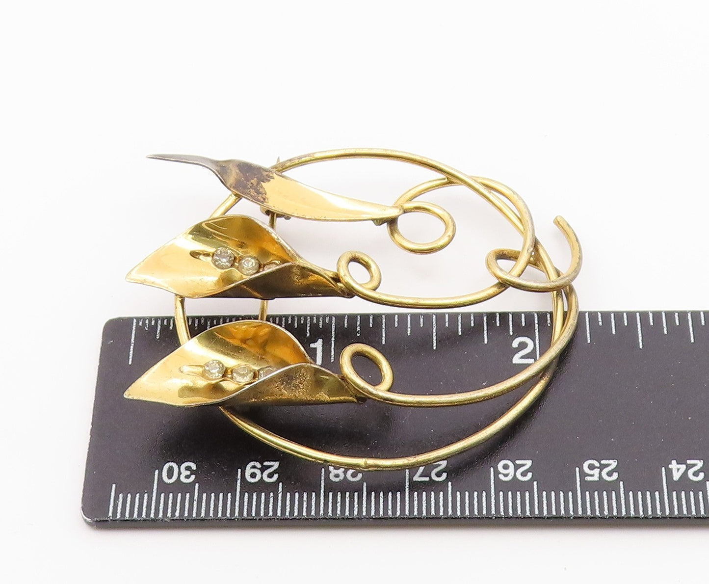 925 Sterling Silver  Vintage Topaz Gold Plated Lily Flowers Brooch Pin  BP6520