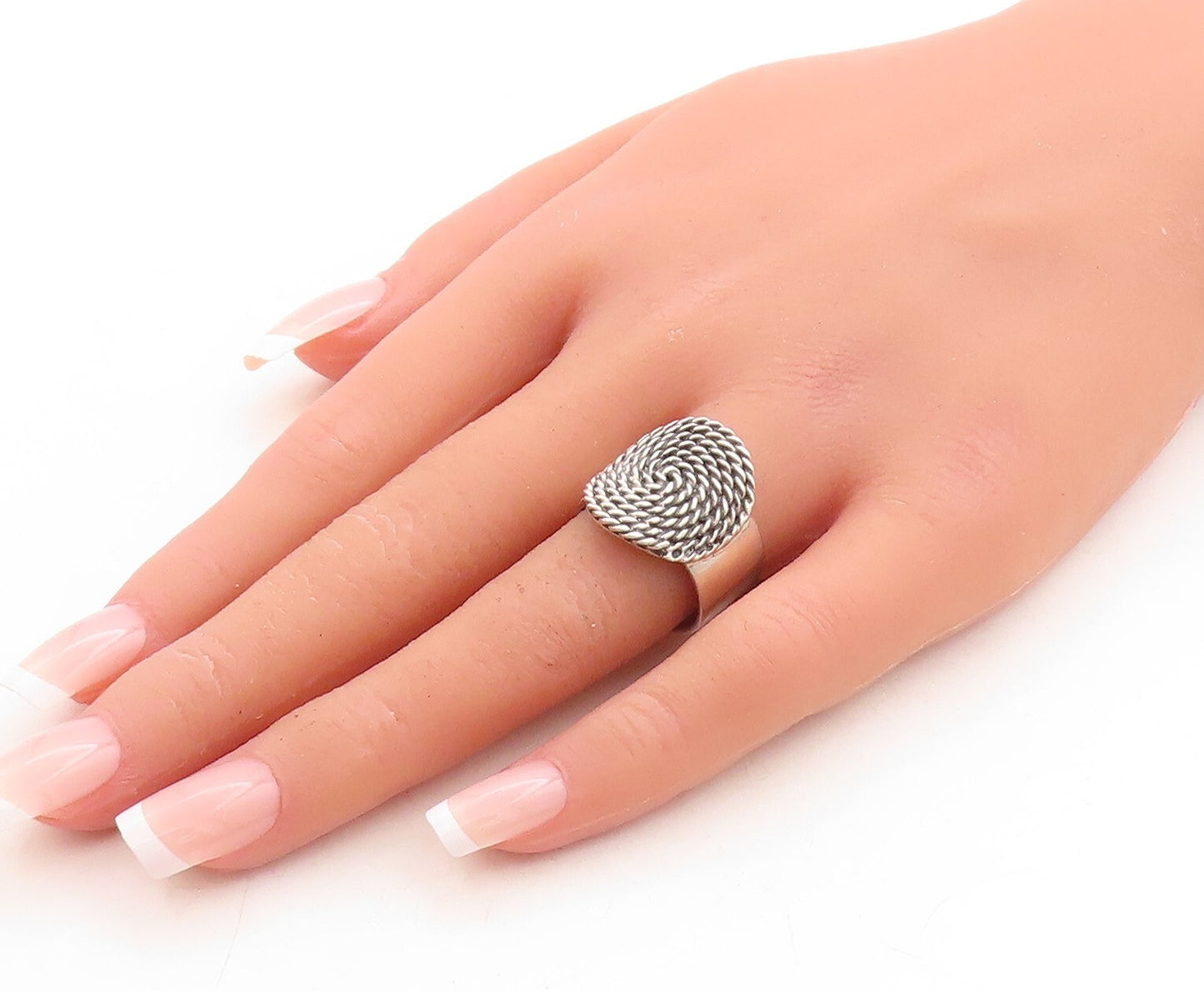 925 Sterling Silver Vintage Ring Twisted Rope Spiral Coil Carved  Sz 8  RG31645