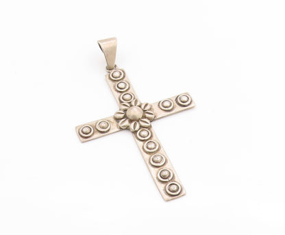 925 Sterling Silver Vintage Pendant MEXICO Solid Floral Carved Cross PT24613