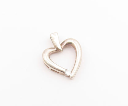 925 Sterling Silver  Vintage Shiny Topaz Open Love Heart Pendant  PT17919