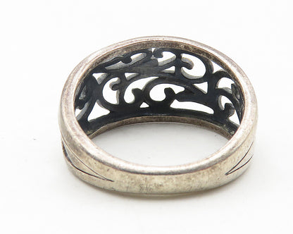 925 Sterling Silver  Vintage Dark Tone Open Swirl Dome Band Ring Sz 7  RG11537