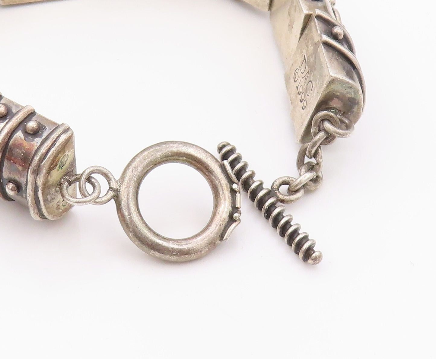 925 Sterling Silver Vintage Bracelet DEBORAH ARMSTRONG Dark Tone Carved  BT11100