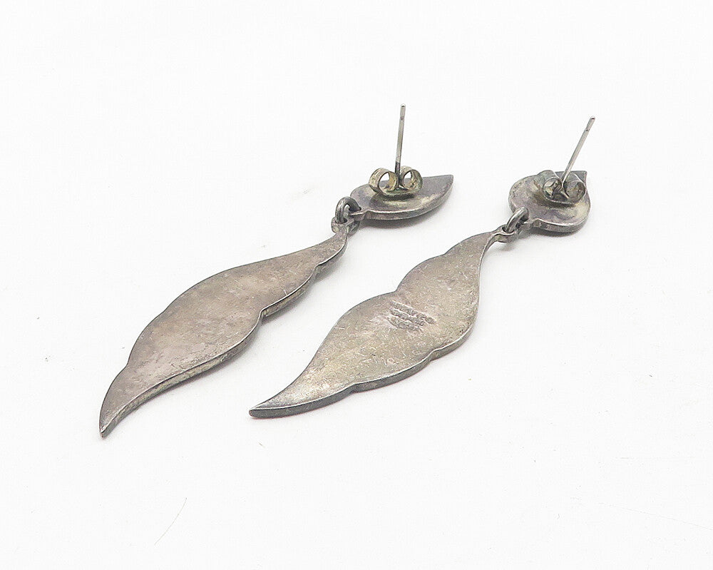 MEXICO 925 Sterling Silver  Vintage Dark Tone Linked Dangle Earrings  EG6169