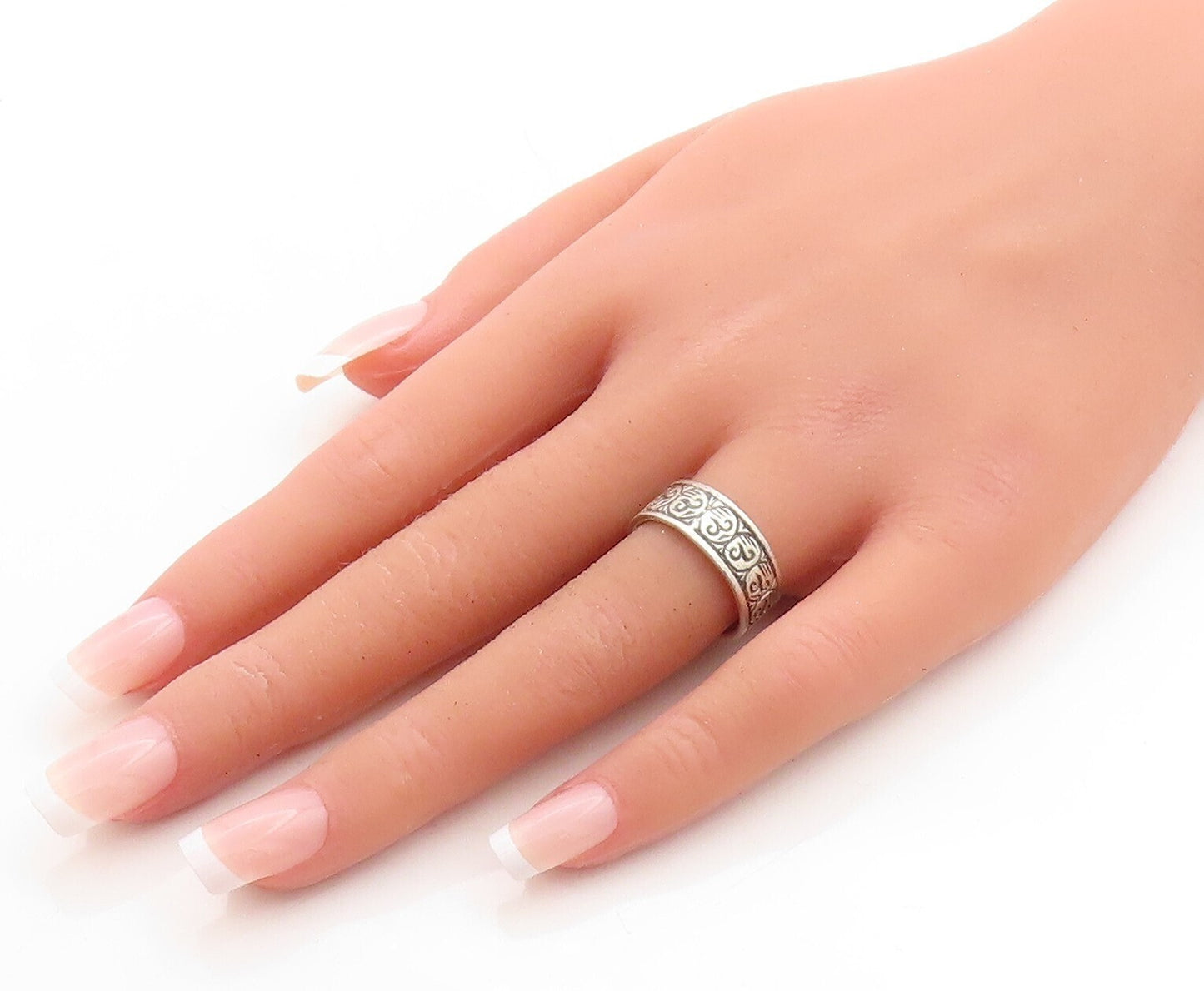 925 Sterling Silver Vintage Ring Swirly Repeated Design Carved  Sz 7  RG31396