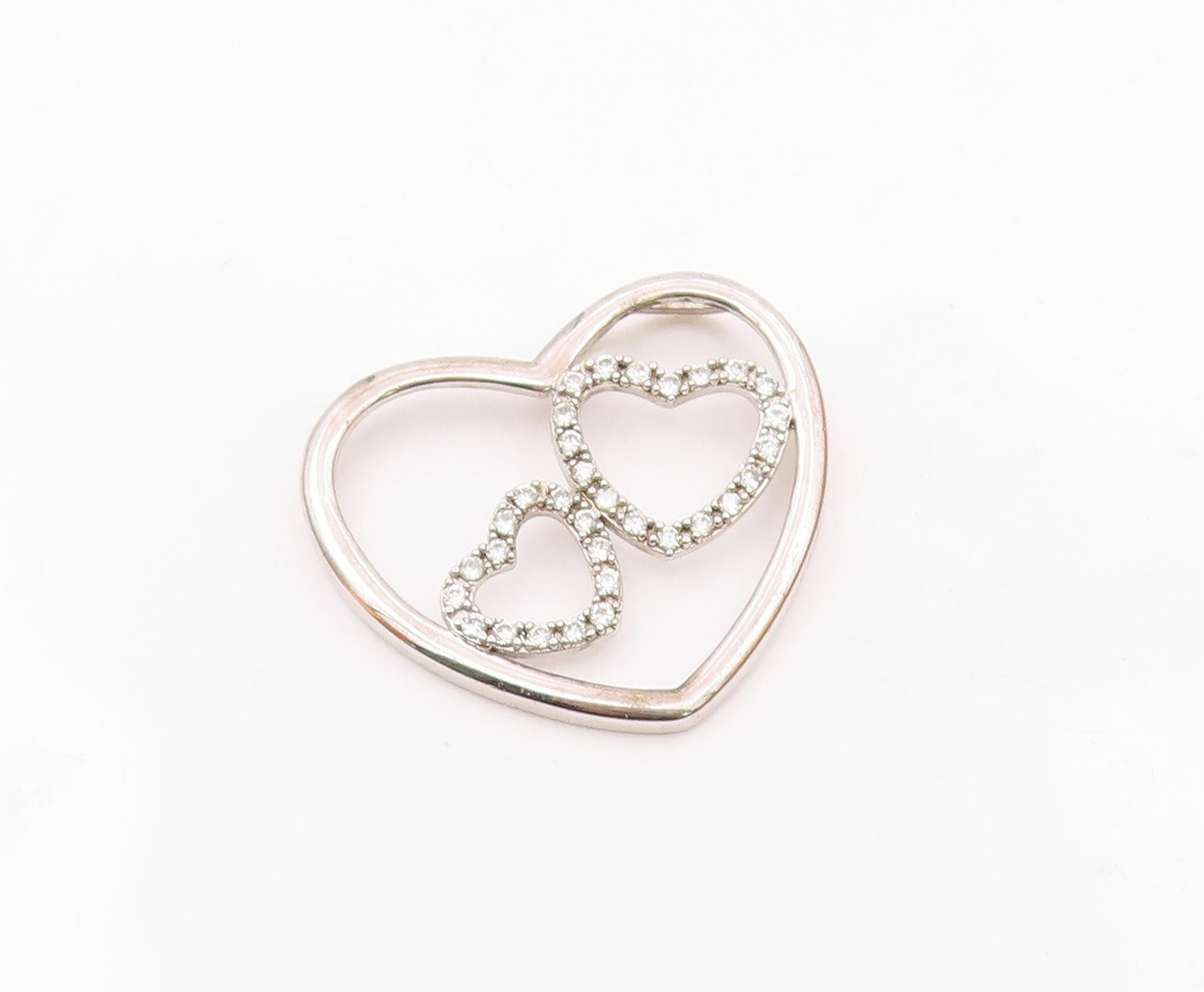 925 Sterling Silver  Vintage Triple Love Heart Cubic Zirconia Pendant  PT21034