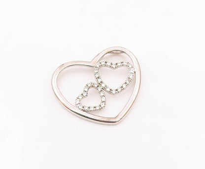 925 Sterling Silver  Vintage Triple Love Heart Cubic Zirconia Pendant  PT21034