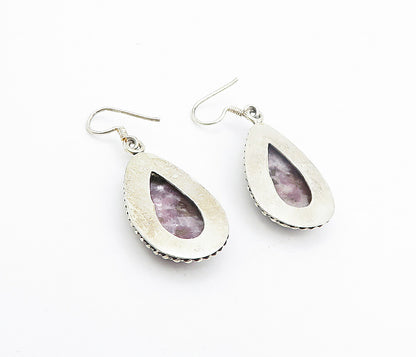 925 Sterling Silver  Vintage Gemstone Tear Drop Dangle Earrings  EG3546