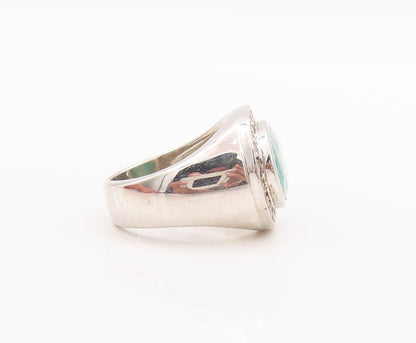 925 Sterling Silver Vintage Ring Oval Cut Green Gemstone CZ Frame  Sz 7  RG29702