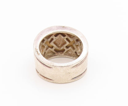 14k Gold & 925 Sterling Silver Vintage Ring Geometric Quilt Band Sz 6.5 RG35793