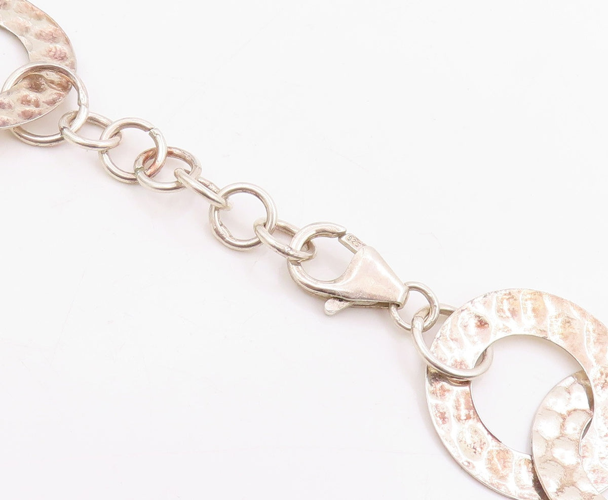 925 Sterling Silver Vintage Necklace Interlocking Hammered Circular Disc NE4743
